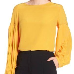 Lewit Pleat Sleeve Silk Top, Orange Ray, Medium